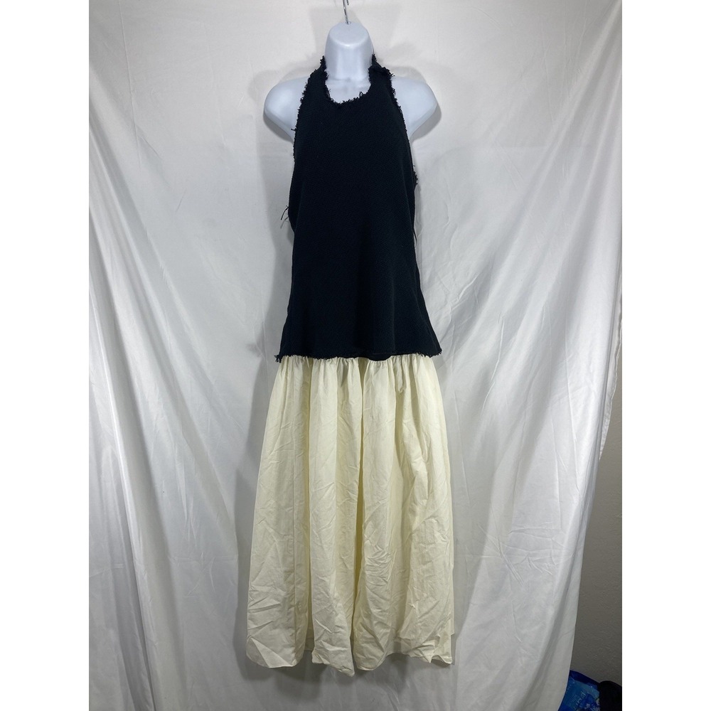 ZARA WOMAN Large Black Halter Top Off White RUFFLY WAIST SKIRT DRESS-maxi New